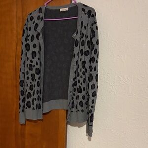 LOFT Gray and Black Leopard Cardigan